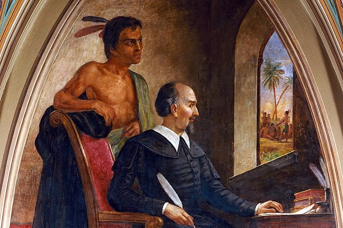 Painting depicting Bartolomé de Las Casas, who denounced the colonizers' practices towards the populations, particularly in the Somondocco emerald mines