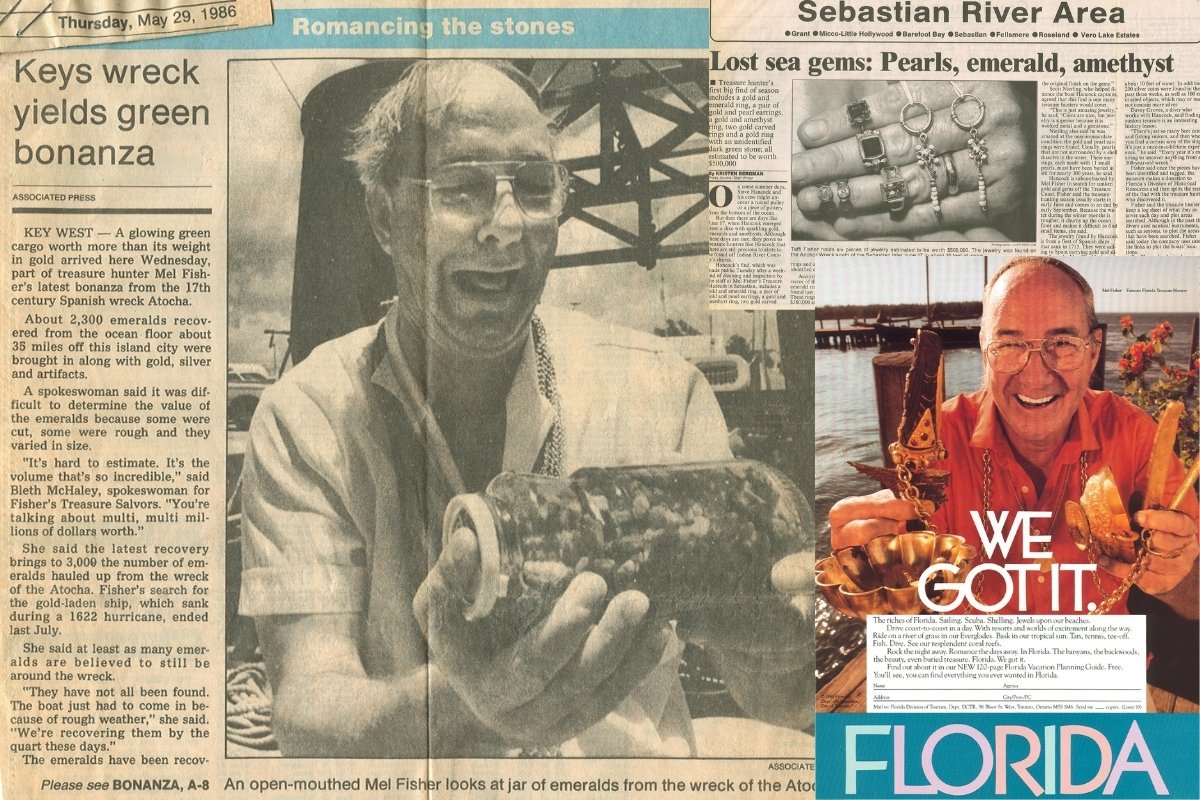 Newspaper articles reporting on the discovery made by Mel Fisher and his team