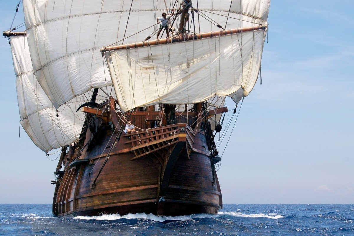 A photo of the galleon Andalucia, a modern replica.